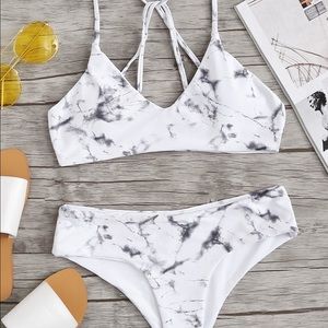marble print bikini set